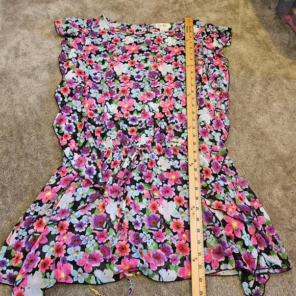 Jessica Simpson Size Large Polyester Floral Flower Bright Vibrant Sheer Dress - Picture 8 of 9
